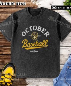 Alt Text: 2025 MLB Postseason washed t-shirt featuring the Milwaukee Brewers original design, perfect for baseball fans.