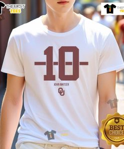 Original Oklahoma Sooners Football John Mateer Stripe T-Shirt featuring team colors and logo for fans and collectors.