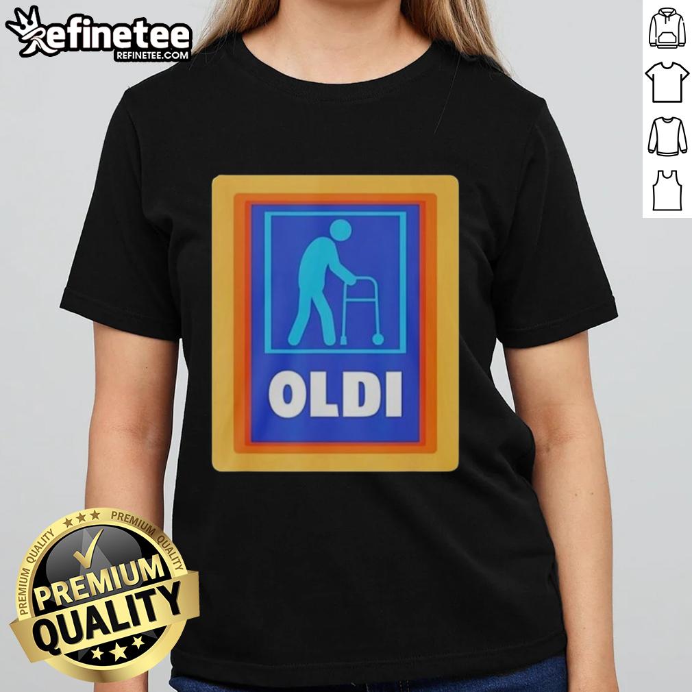 Original Oldi X Aldi Parody Logo Ladies Tee Original Oldi X Aldi parody logo on a stylish ladies tee, perfect for fans of humorous graphic apparel.