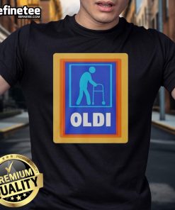 Original Oldi X Aldi Parody Logo T-Shirt featuring a humorous twist on the classic Aldi logo design.