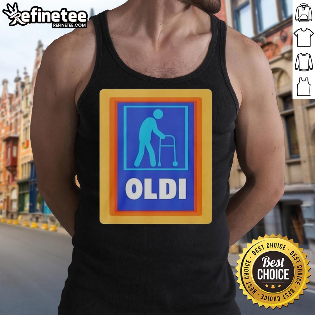 Original Oldi X Aldi Parody Logo Tank Top Original Oldi X Aldi parody logo tank top featuring a playful design, perfect for casual wear and humor lovers.