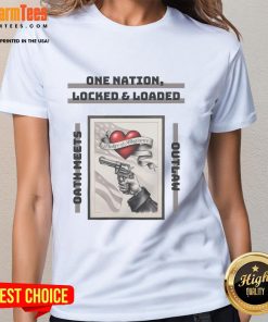 Original One Nation Locked And Loaded Ladies Tee in vibrant colors, showcasing a stylish design for patriotic women.