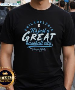 Alt Text: Original Philadelphia Phillies Harrison Bader signature t-shirt, celebrating Philadelphia as a great baseball city.
