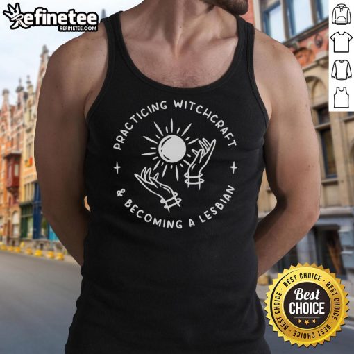 Original Practicing Witchcraft and Becoming a Lesbian Tank Top featuring a stylish design for LGBTQ+ and witchcraft enthusiasts.