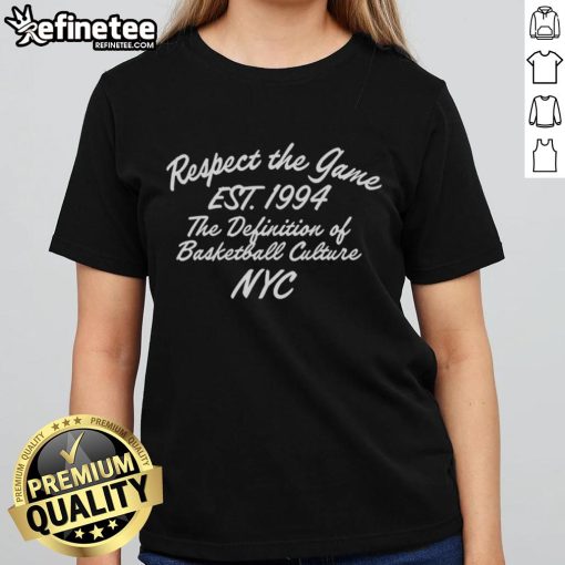 Original Respect The Game Est 1994 NYC Ladies Tee showcasing basketball culture with stylish design and vibrant colors.
