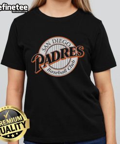 Original San Diego Padres Baseball Club logo on a stylish ladies tee shirt, perfect for fans and casual wear.