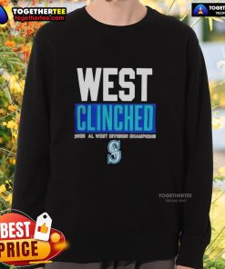 2025 Seattle Mariners Playoffs Clinched AL West Division Champions sweatshirt featuring team logo and vibrant colors.