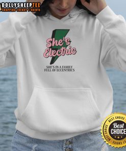 Alt Text: Original She's Electric hoodie in a vibrant design, perfect for fans of unique, eccentric family style.