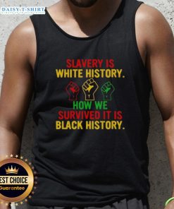 Tank top featuring the phrase 'Original Slavery is White History, How We Survived It is Black History' in bold text.