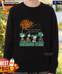 Original Snoopy and Friends Michigan State sweatshirt featuring autumn design, perfect for the most wonderful time of the year.