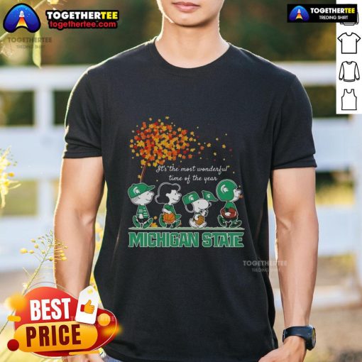 Original Snoopy and Friends Michigan State Autumn T-Shirt celebrating 'It's The Most Wonderful Time Of The Year' design.