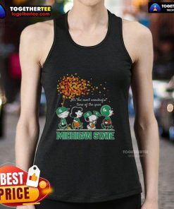 Autumn tank top featuring Snoopy and friends, perfect for Michigan State fans celebrating the most wonderful time of the year.