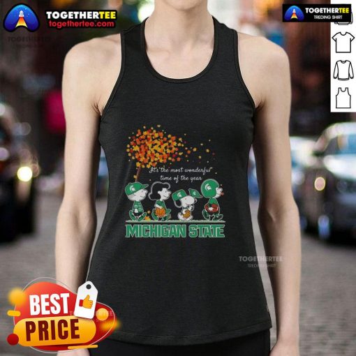 Autumn tank top featuring Snoopy and friends, perfect for Michigan State fans celebrating the most wonderful time of the year.