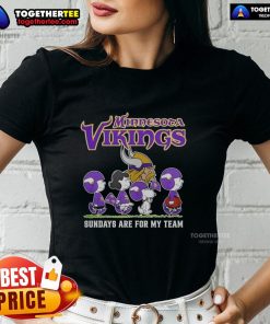 Alt Text: Original Snoopy and Friends Minnesota Vikings Football Sundays Are for My Team Ladies Tee, perfect for game day.