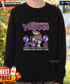 Alt Text: Original Snoopy and Friends Minnesota Vikings Football Sundays sweatshirt, perfect for game day spirit and team pride.