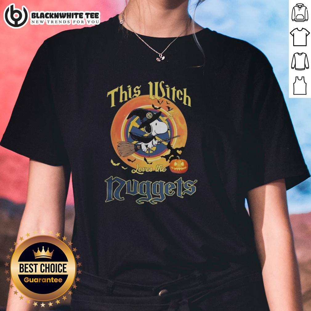 Original Snoopy Halloween This Witch Loves The Denver Nuggets Ladies Tee Original Snoopy Halloween tee featuring 'This Witch Loves The Denver Nuggets' design for women.