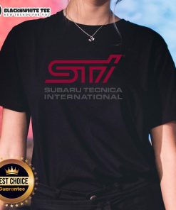 Alt Text: Original STI Logo on Subaru Technica International Ladies Tee, perfect for motorsport enthusiasts and Subaru fans.