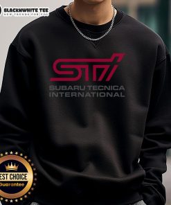 Original STI logo on a Subaru Technica International sweatshirt, showcasing motorsport style and automotive passion.