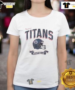 Original Tennessee Titans football helmet distressed design on a stylish ladies tee, perfect for fan apparel.