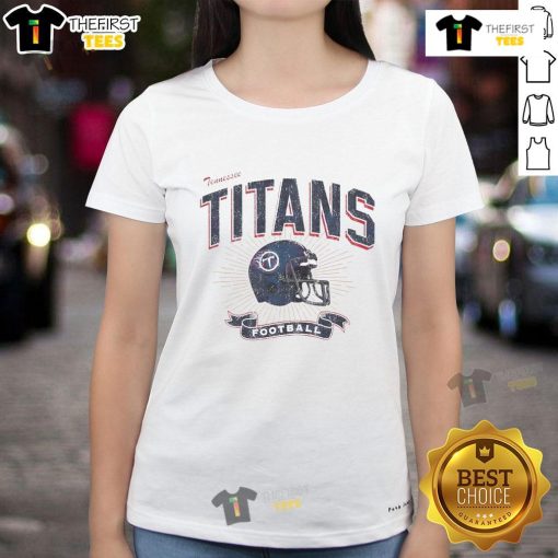 Original Tennessee Titans football helmet distressed design on a stylish ladies tee, perfect for fan apparel.