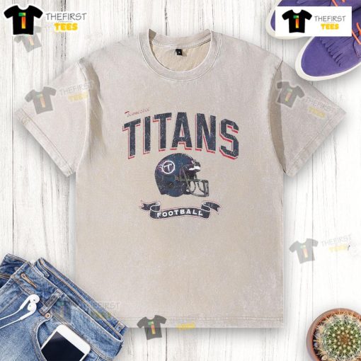 Alt Text: Original Tennessee Titans football helmet distressed design on a washed t-shirt, perfect for fans and casual wear.