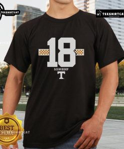 Original Tennessee Volunteers Football Desean Bishop Checkered Stripe T-Shirt featuring team colors and logo design.