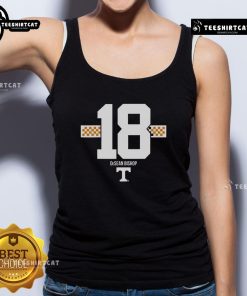 Alt Text: Original Tennessee Volunteers football Desean Bishop 18 checkered stripe tank top in orange and white design.