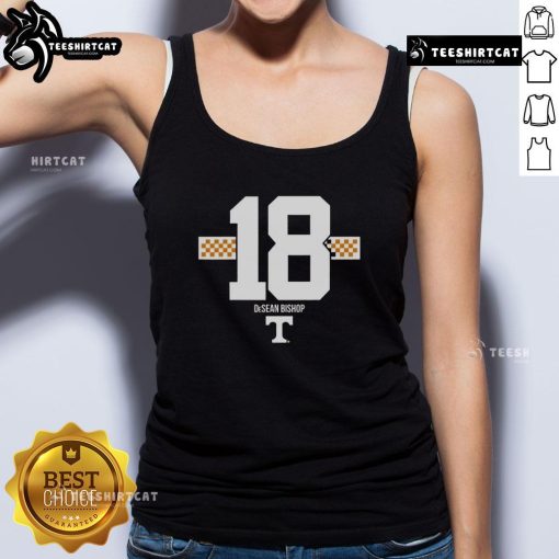 Alt Text: Original Tennessee Volunteers football Desean Bishop 18 checkered stripe tank top in orange and white design.