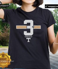 Original Tennessee Volunteers football ladies tee featuring Jermod McCoy's 3 checkered stripe design in vibrant colors.
