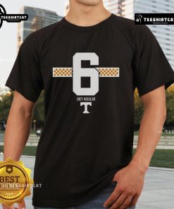 Alt Text: Original Tennessee Volunteers Football Joey Aguilar Checkered Stripe T-Shirt featuring vibrant team colors and logo.