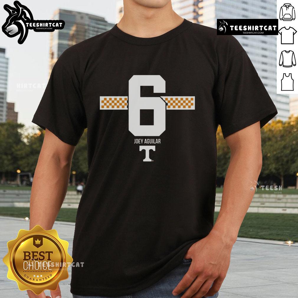Original Tennessee Volunteers Football Joey Aguilar #6 Checkered Stripe T Shirt Alt Text: Original Tennessee Volunteers Football Joey Aguilar Checkered Stripe T-Shirt featuring vibrant team colors and logo.