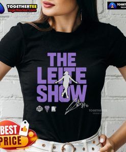 Alt Text: Carla Leite wearing the Original The Leite Show Golden State Valkyries Ladies Tee, showcasing style and team spirit.