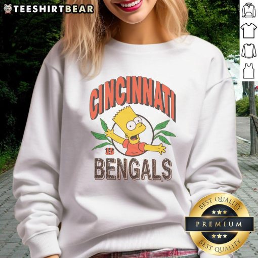 Original The Simpsons Bart x Cincinnati Bengals Jungle Sweatshirt featuring Bart Simpson in Bengals gear.