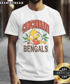 Original The Simpsons Bart X Cincinnati Bengals Jungle T-Shirt featuring Bart Simpson in Bengals gear, perfect for fans.
