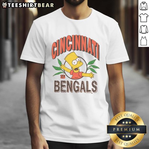 Original The Simpsons Bart X Cincinnati Bengals Jungle T-Shirt featuring Bart Simpson in Bengals gear, perfect for fans.