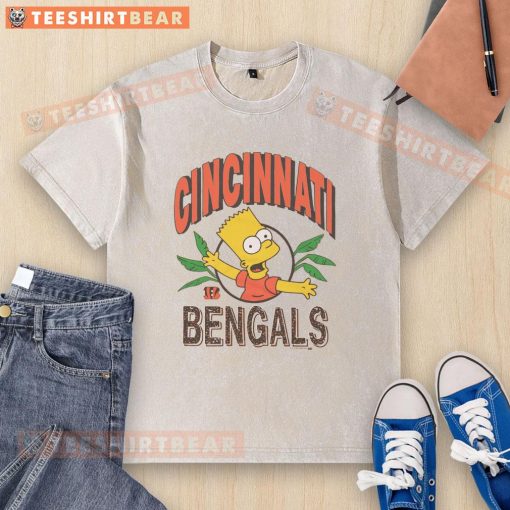 Alt Text: Original The Simpsons Bart x Cincinnati Bengals Jungle Washed T-Shirt featuring vibrant cartoon design and team colors.