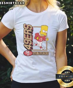 Original The Simpsons Bart X San Francisco 49ers ladies tee featuring Bart Simpson in team colors.
