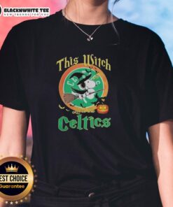 Original This Witch Loves The Boston Celtics Snoopy Halloween Ladies Tee featuring a playful witch and Celtics logo.