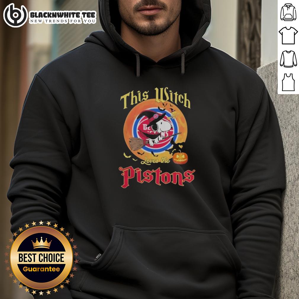 Original This Witch Loves The Detroit Pistons Snoopy Halloween Hoodie Alt Text: Snoopy Halloween hoodie featuring 'This Witch Loves The Detroit Pistons' design, perfect for Halloween fans and basketball lovers.
