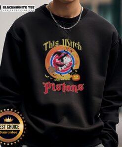 Alt Text: This Witch Loves the Detroit Pistons Snoopy Halloween Sweatshirt featuring a whimsical design for festive fans.