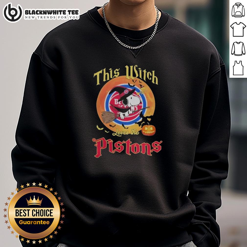 Original This Witch Loves The Detroit Pistons Snoopy Halloween Sweatshirt Alt Text: This Witch Loves the Detroit Pistons Snoopy Halloween Sweatshirt featuring a whimsical design for festive fans.