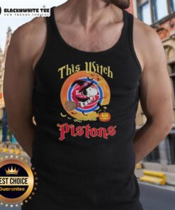 Alt Text: This Witch Loves the Detroit Pistons Snoopy Halloween Tank Top featuring a playful design perfect for Halloween.