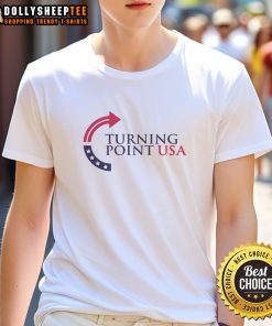 Original Turning Point USA T-Shirt featuring bold logo design, perfect for supporters of conservative values and activism.