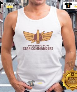 Alt Text: Original Washington Star Commanders Buzz Lightyear tank top featuring team colors and logo for football fans.