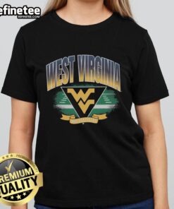 Alt Text: Womens Original West Virginia Mountaineers Arena Fade Tee featuring vibrant team colors and logo for fans.