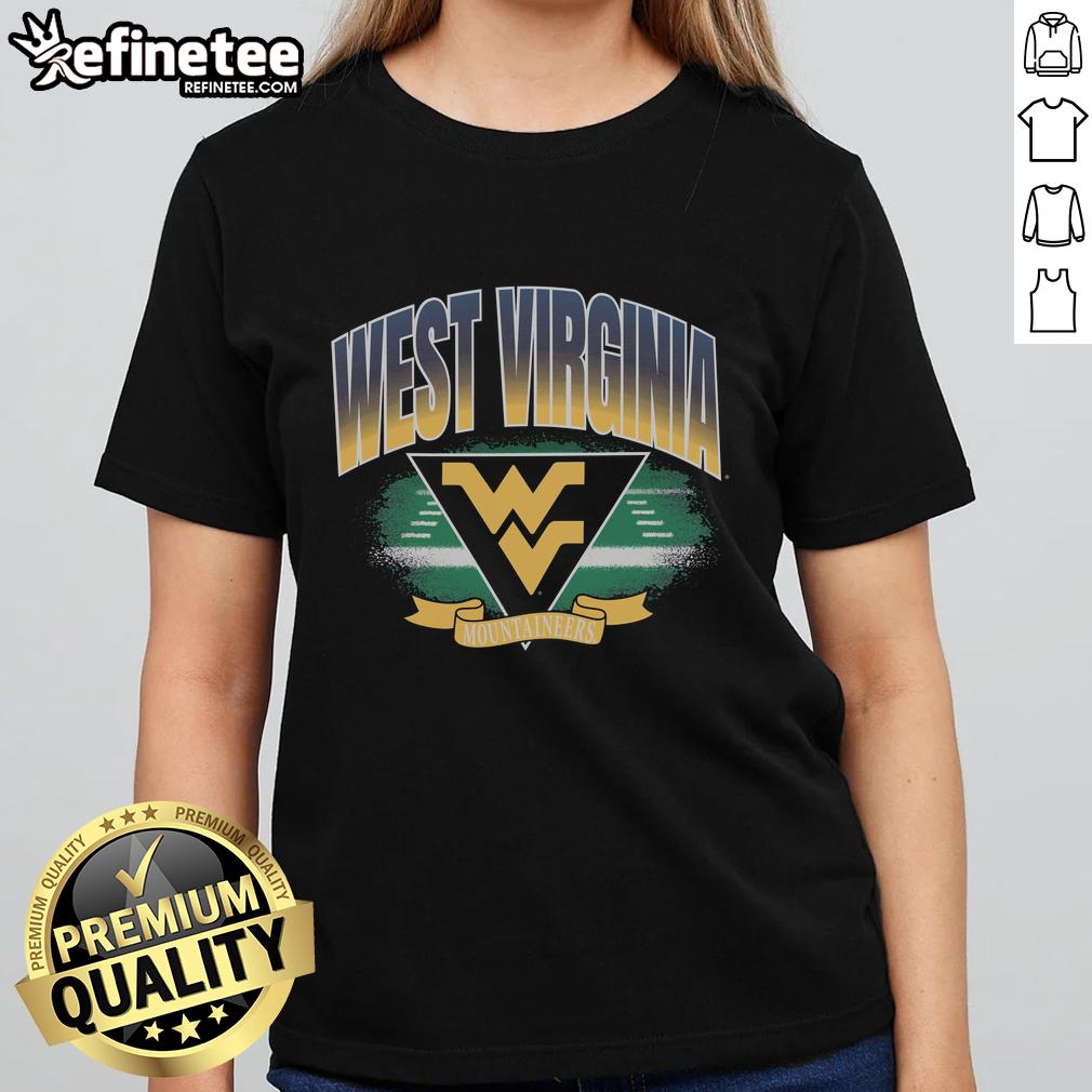 Original West Virginia Mountaineers Arena Fade Ladies Tee Alt Text: Womens Original West Virginia Mountaineers Arena Fade Tee featuring vibrant team colors and logo for fans.
