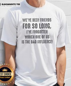 Alt Text: Original We've Been Friends For So Long I've Forgotten Which One T-Shirt design featuring a playful friendship theme.