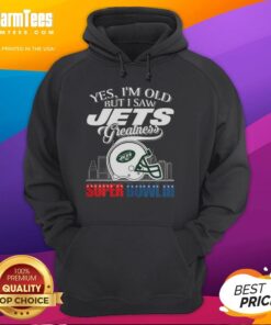 Alt Text: Original New York Jets hoodie featuring Super Bowl III helmet and skyline, perfect for fans celebrating greatness.