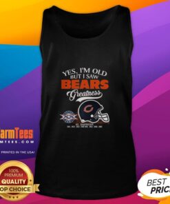 Chicago Bears Super Bowl helmet skyline tank top celebrating NFL greatness and vintage fan pride.