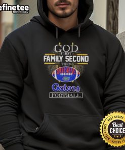 Premium 2025 God First Family Second Then Gators Football Hoodie in vibrant colors, perfect for fans and stylish wear.